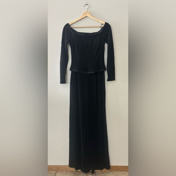Scott McClintock Vintage 90s Black Beaded Formal Gown Maxi Dress Size 6 - Picture 1 of 11